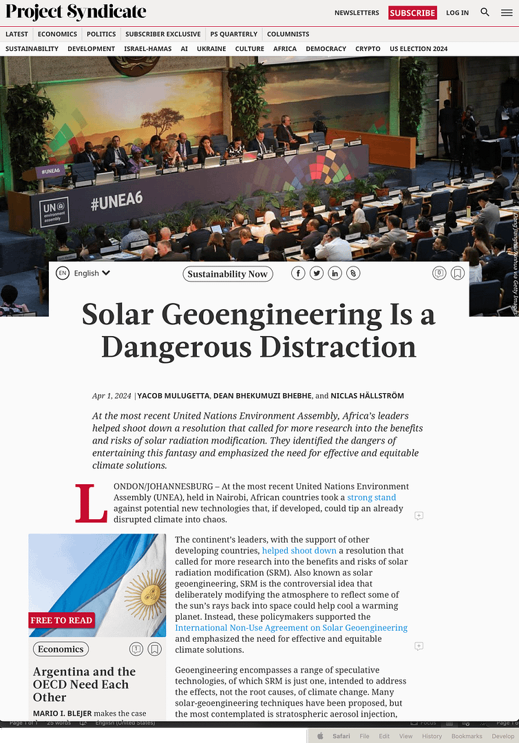 Solar Geoengineering is a Dangerous Distraction - Project Syndicate