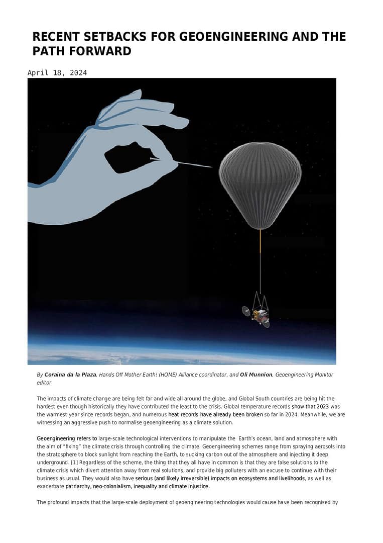 2024Apr18 - HOME+GeoMon Recent Setbacks on Geoengineering and the Path Forward