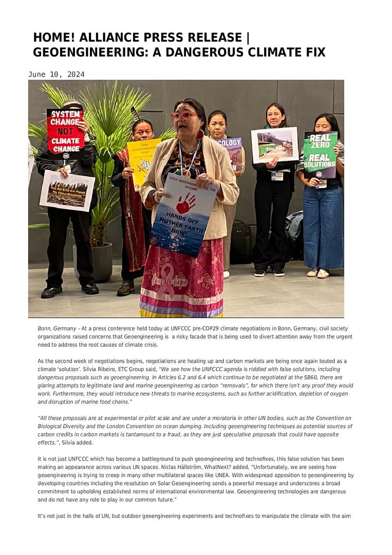 2024Jun10-PR Geoengineering a dangerous climate fix, Bonn