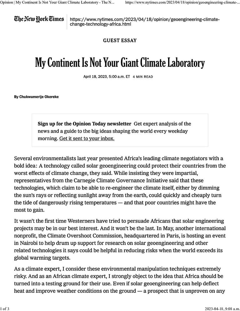 04182023 - NYT - geoengineering climate change technology africa